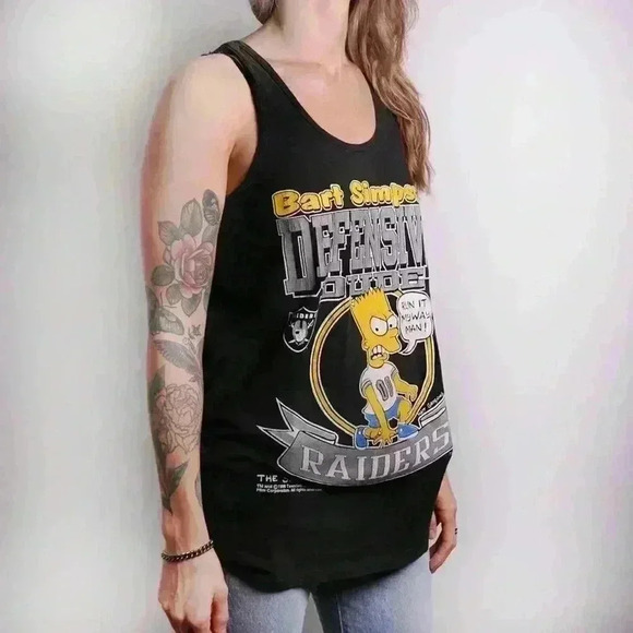 RARE Vintage 90s Bart Simpsons x Raiders Football NFL Black Tank Top - Picture 2 of 4